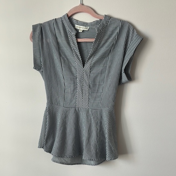 Monteau Tops - Gray and White Peplum Top